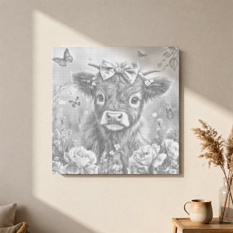 Adorable ternero Highland con flores - Pintura de puntos
