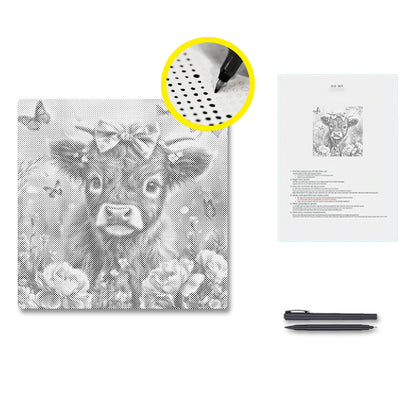 Adorable ternero Highland con flores - Pintura de puntos