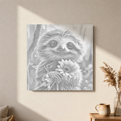 Perezoso feliz con flores - Pintura de puntos