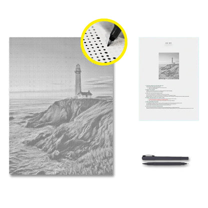 Faro al atardecer - Pintura de puntos
