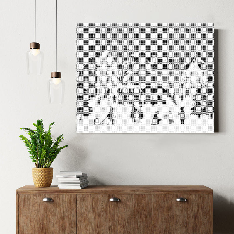 Pueblo del mercado navideño – Pintura de puntos