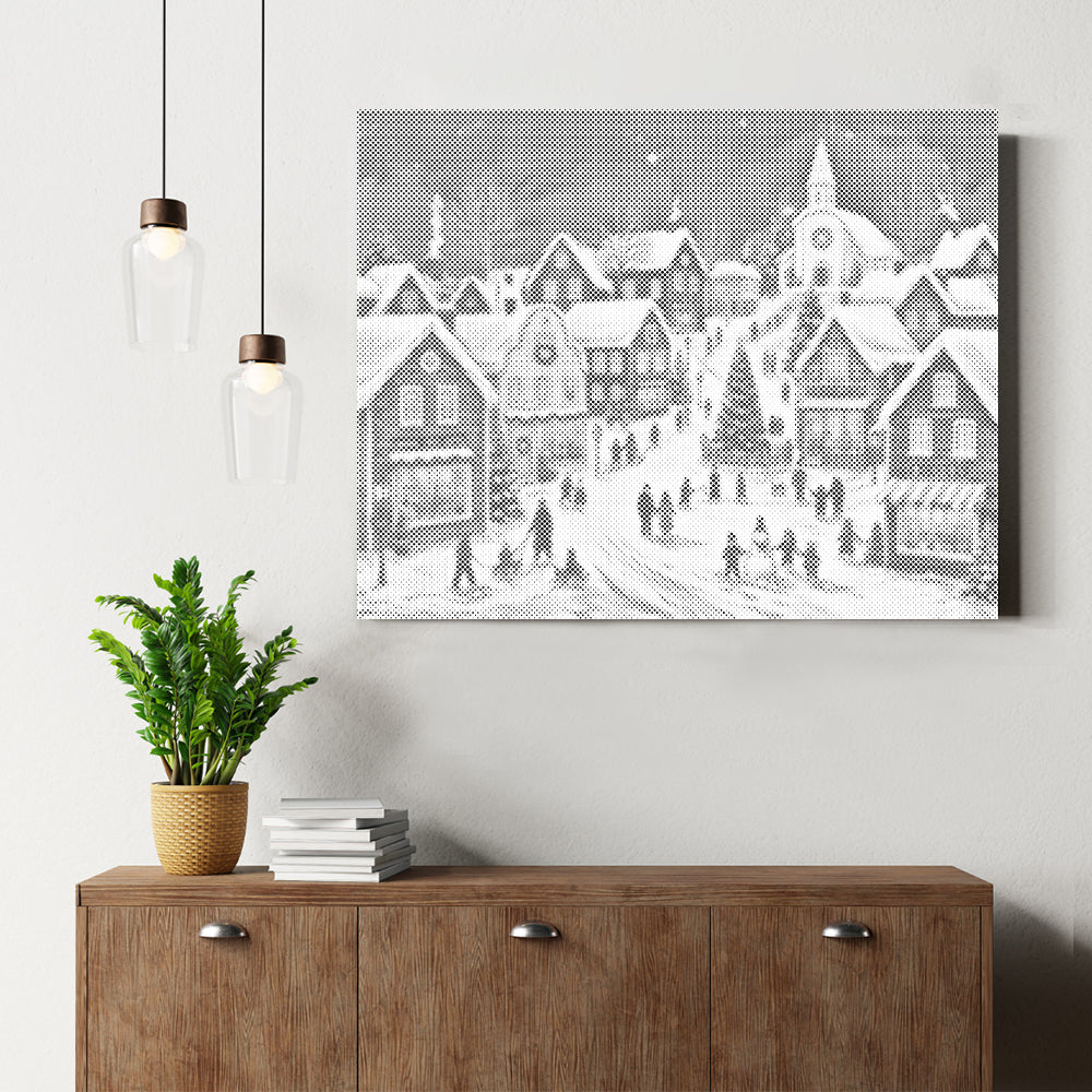 Historia de pueblo navideño – Pintura de puntos