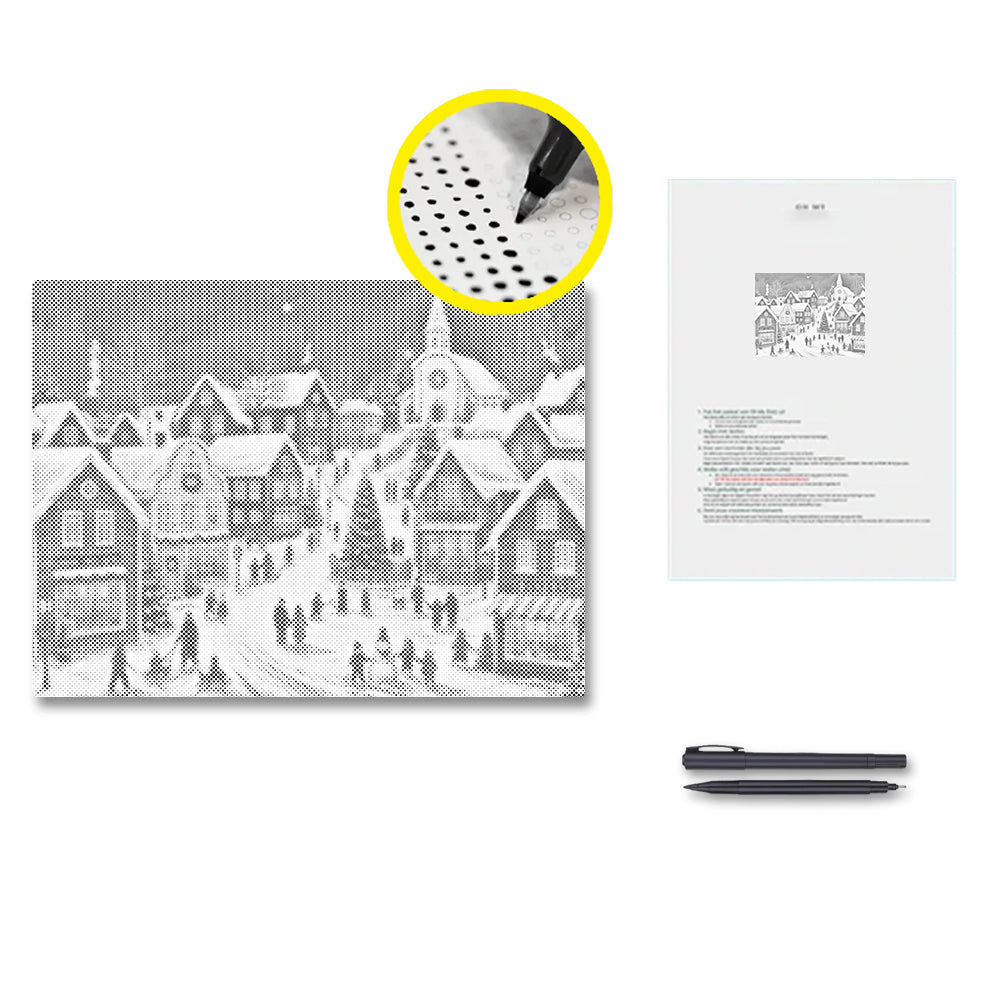 Historia de pueblo navideño – Pintura de puntos