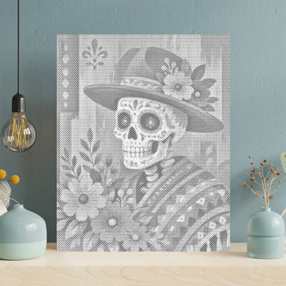 Festín floral de calavera de azúcar – Pintura de puntos