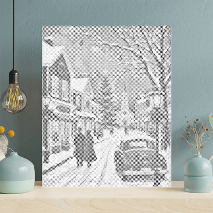 Pueblo navideño de invierno – Pintura de puntos