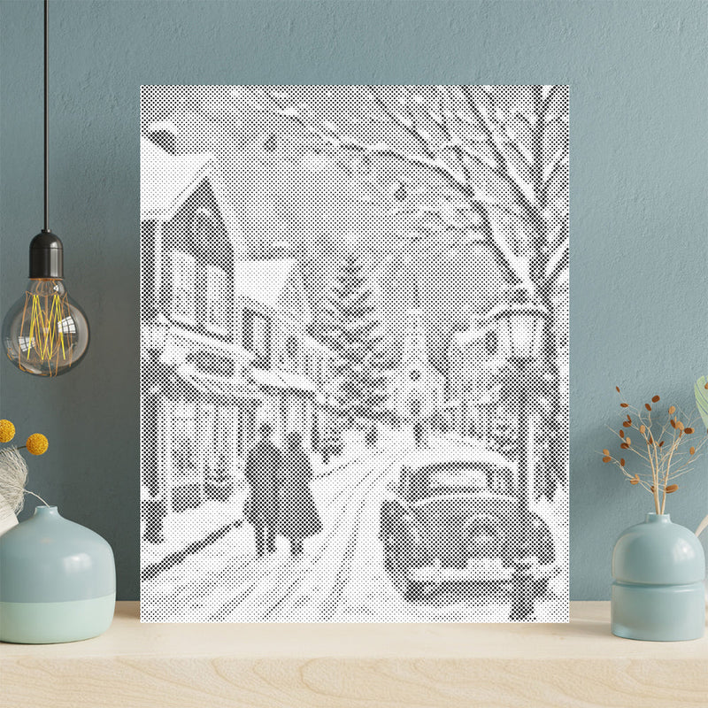 Pueblo navideño de invierno – Pintura de puntos