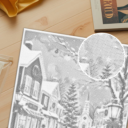 Pueblo navideño de invierno – Pintura de puntos