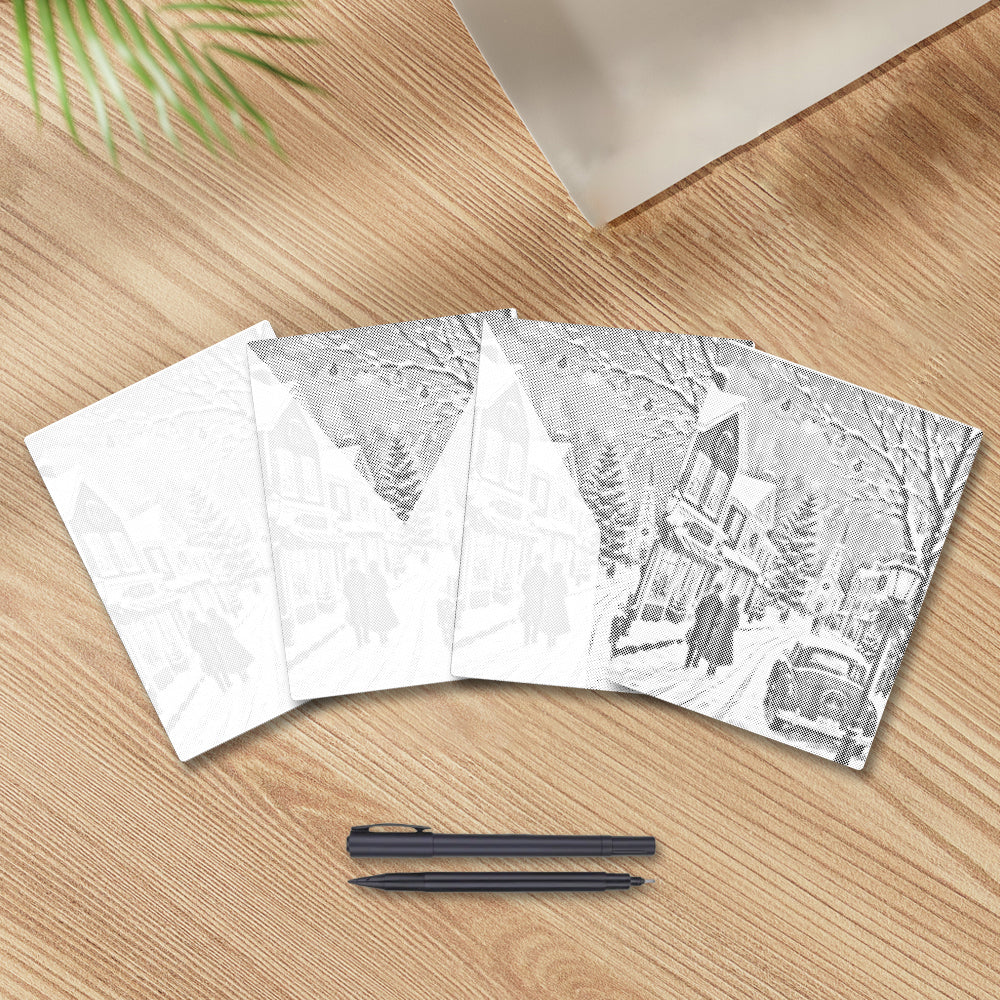 Pueblo navideño de invierno – Pintura de puntos