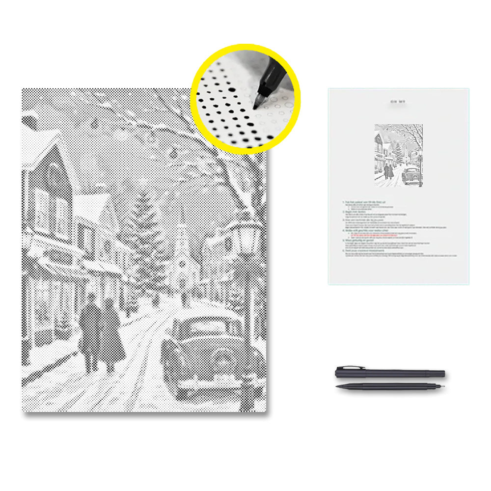 Pueblo navideño de invierno – Pintura de puntos