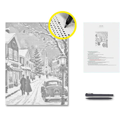 Pueblo navideño de invierno – Pintura de puntos