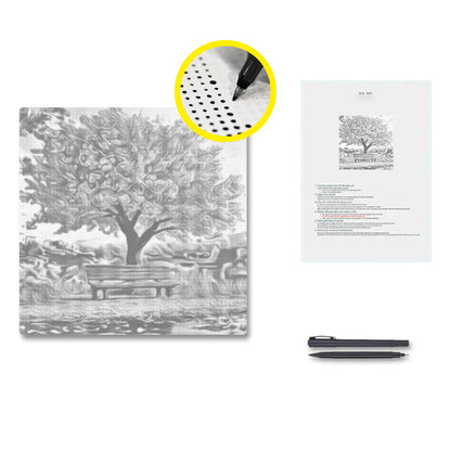 Banco bajo el cerezo en flor – Pintura de puntos