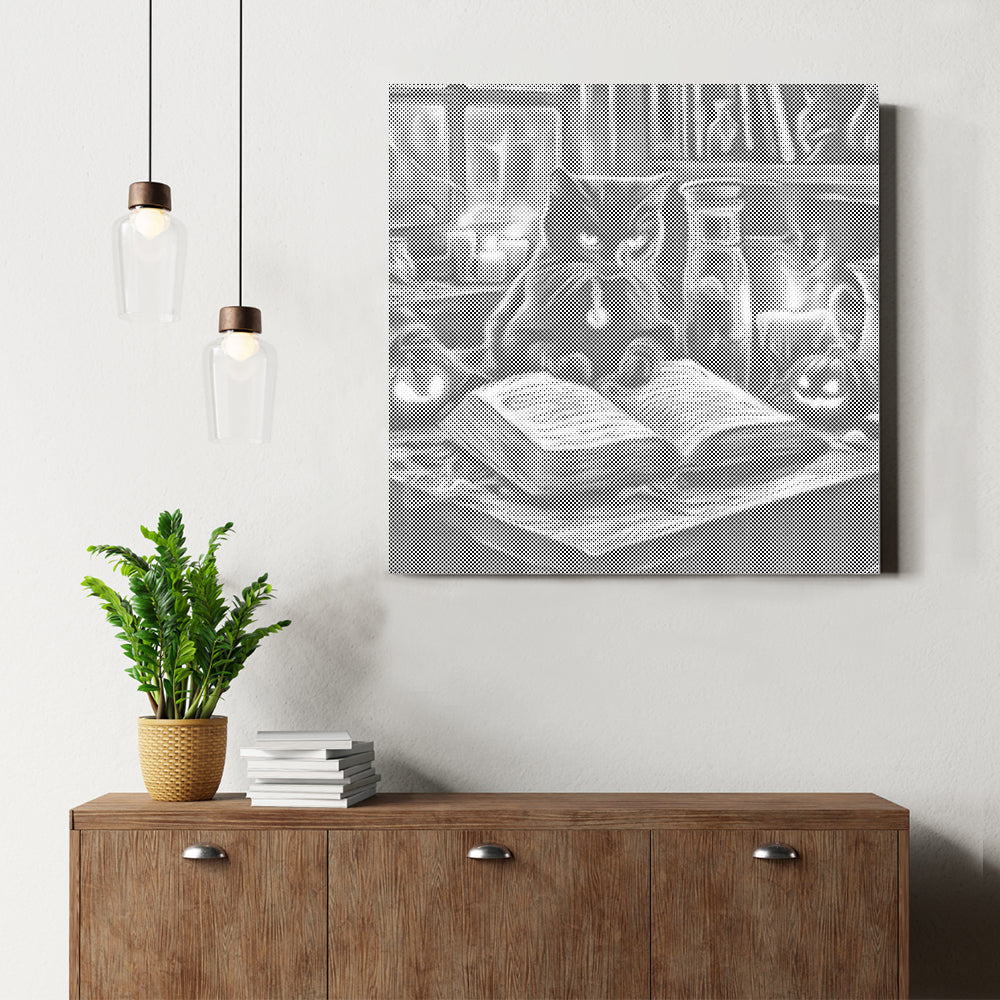 Gato sentado al lado – Pintura de puntos