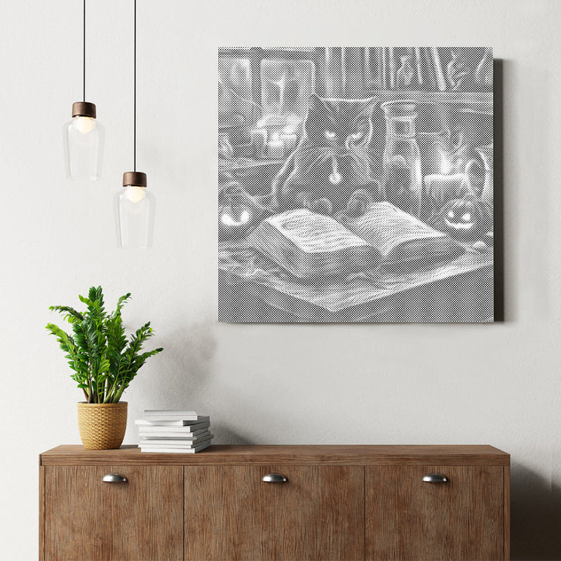 Gato sentado al lado – Pintura de puntos