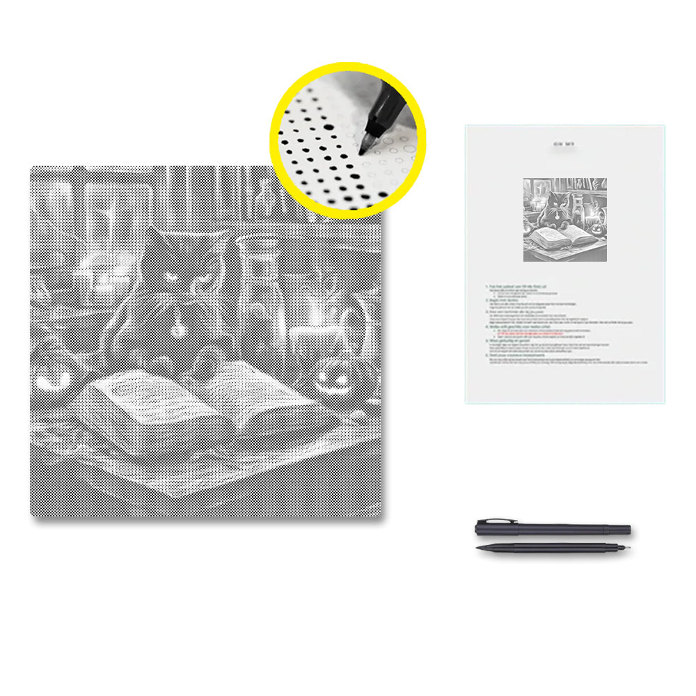 Gato sentado al lado – Pintura de puntos