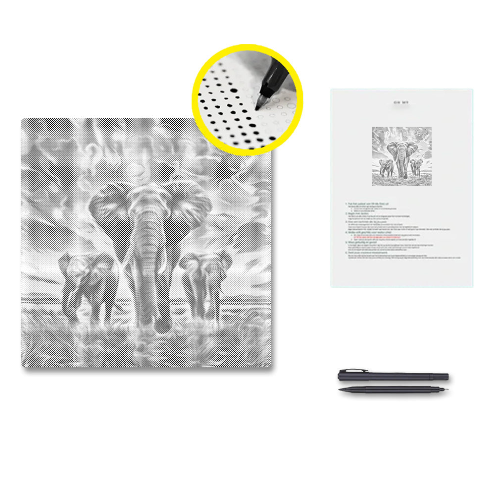 Elefante al atardecer – Pintura de puntos