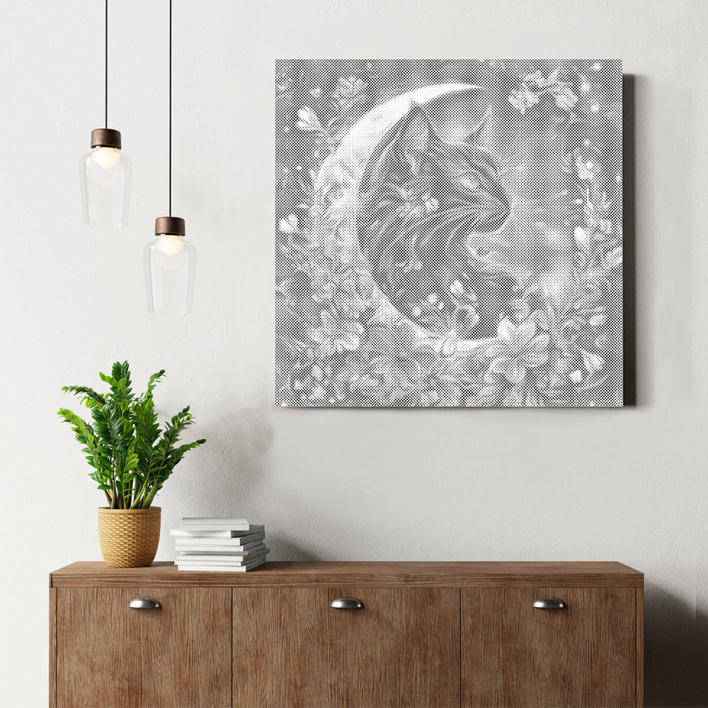 Gato encantado y luna – Pintura de puntos