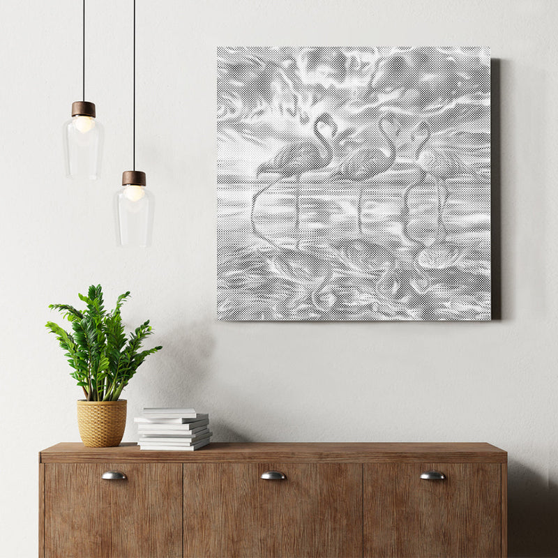 Atardecer con flamenco – Pintura de puntos