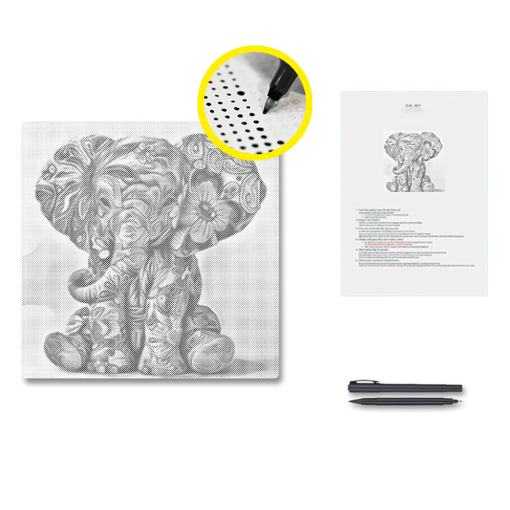Elefante bebé floral – Pintura de puntos