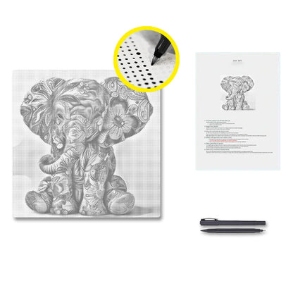 Elefante bebé floral – Pintura de puntos