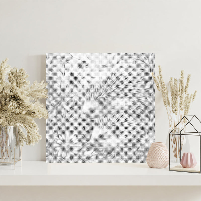 Erizo entre las flores – Pintura de puntos