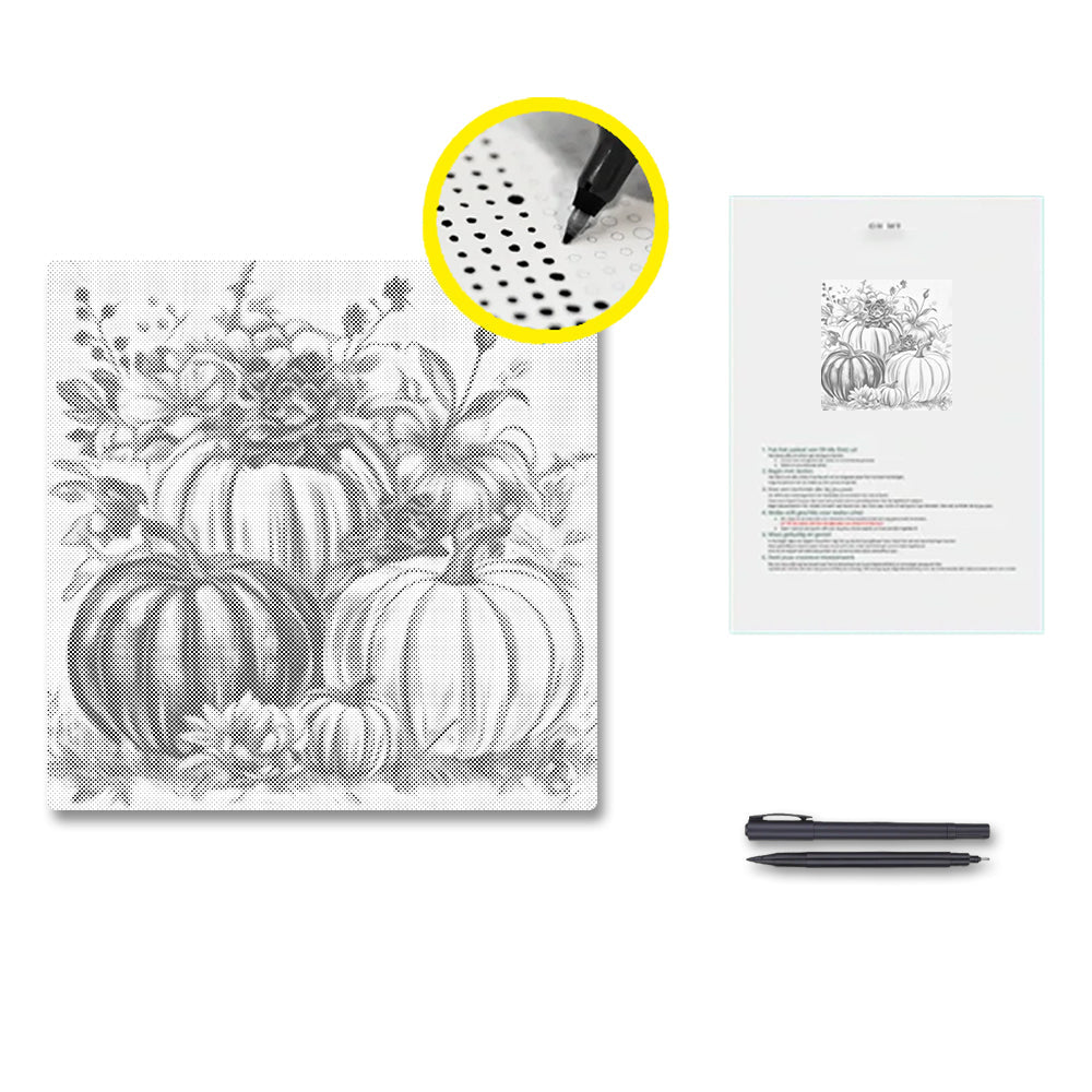 Calabazas y flores – Pintura de puntos
