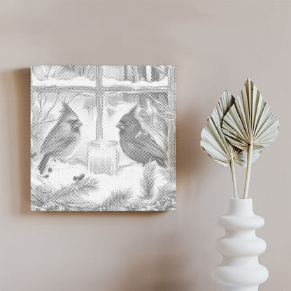 Cardenales de invierno junto a la ventana – Pintura de puntos