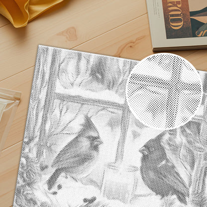 Cardenales de invierno junto a la ventana – Pintura de puntos