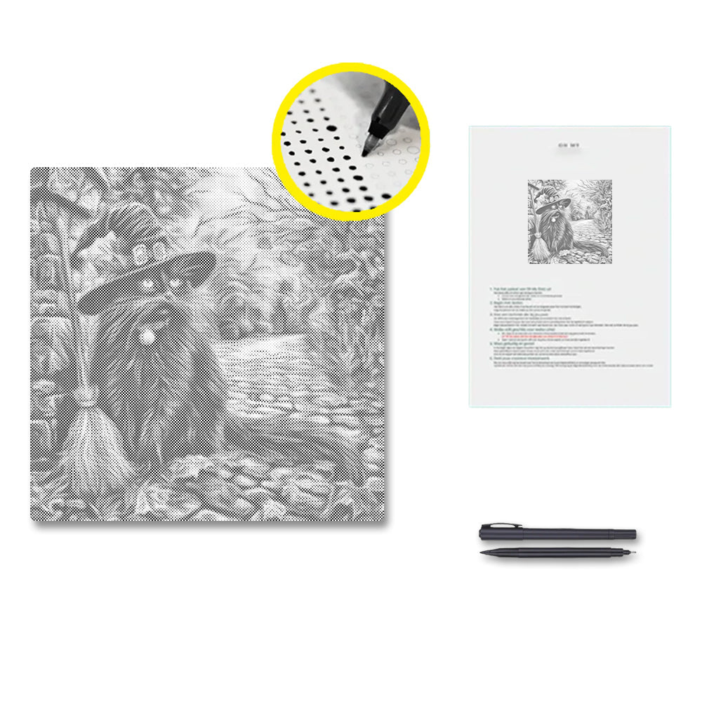 Sombrero de bruja y escoba – Pintura de puntos