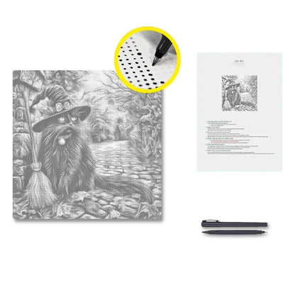 Sombrero de bruja y escoba – Pintura de puntos