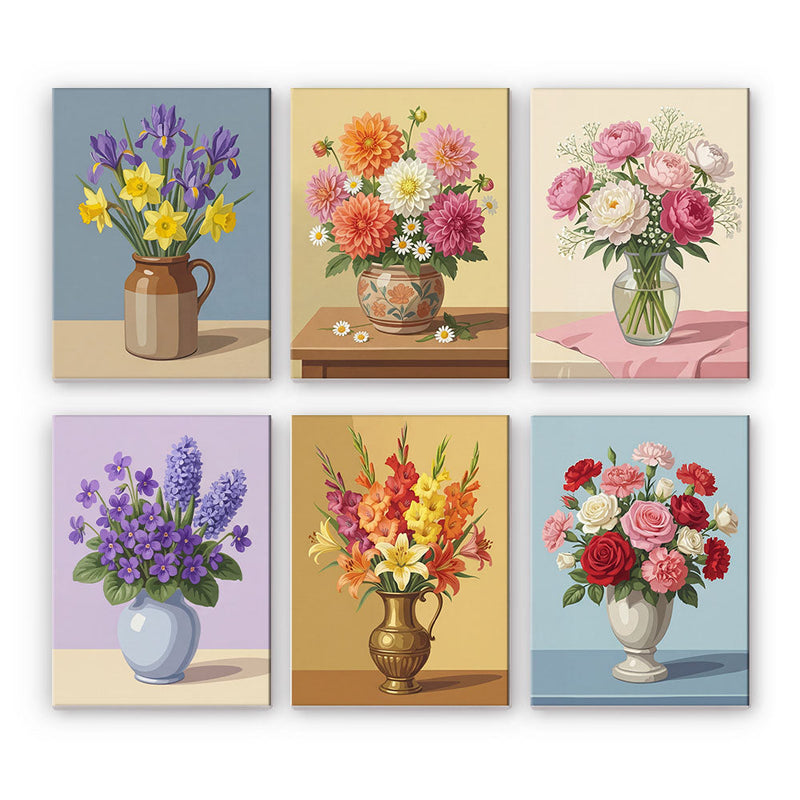 Flores en jarrones - Pintar por números