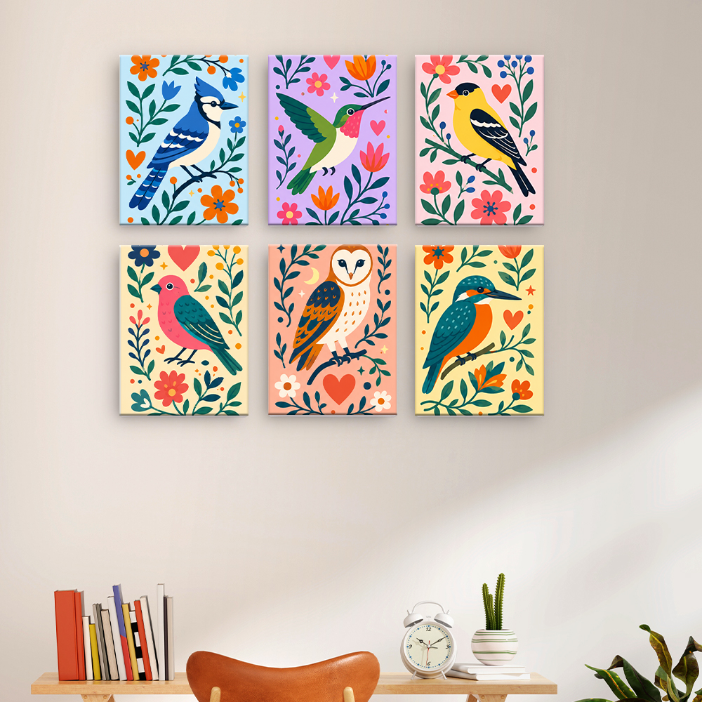 Pájaros entre flores – Pintura por números