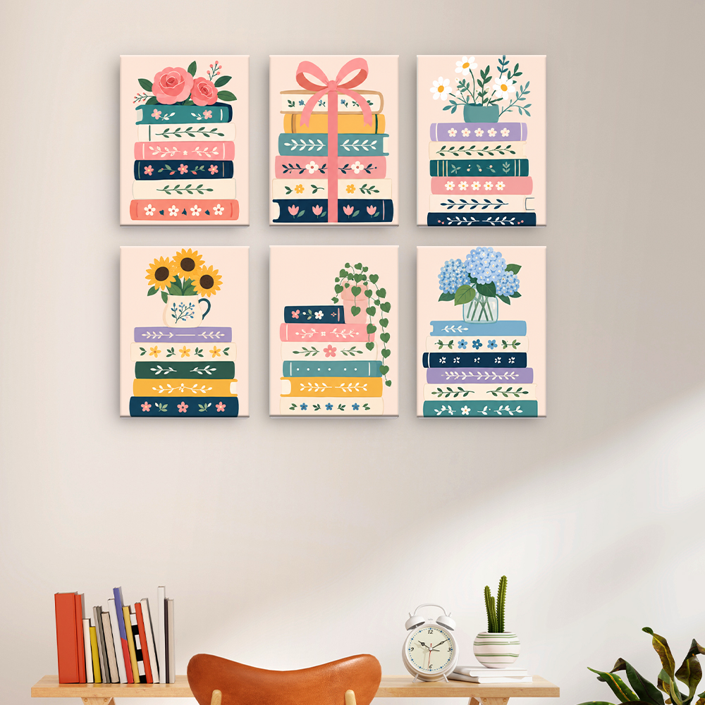 Libros entre flores – Pintura por números