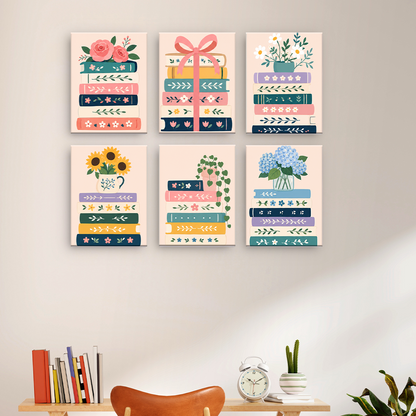 Libros entre flores – Pintura por números