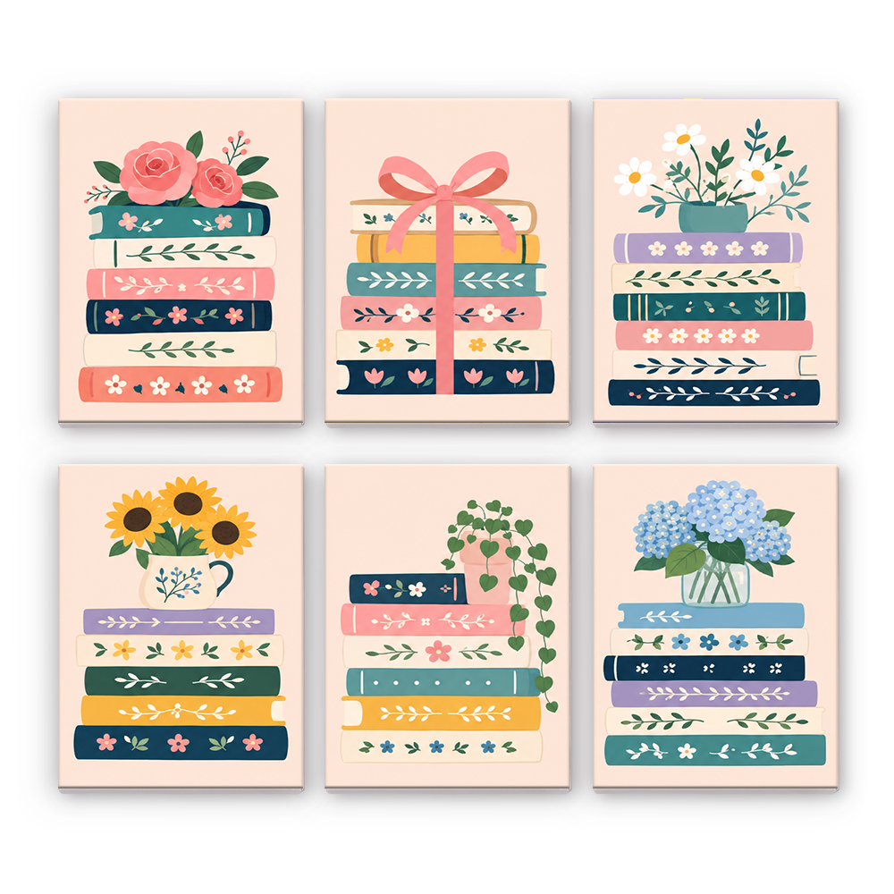 Libros entre flores – Pintura por números