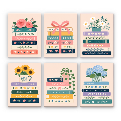 Libros entre flores – Pintura por números