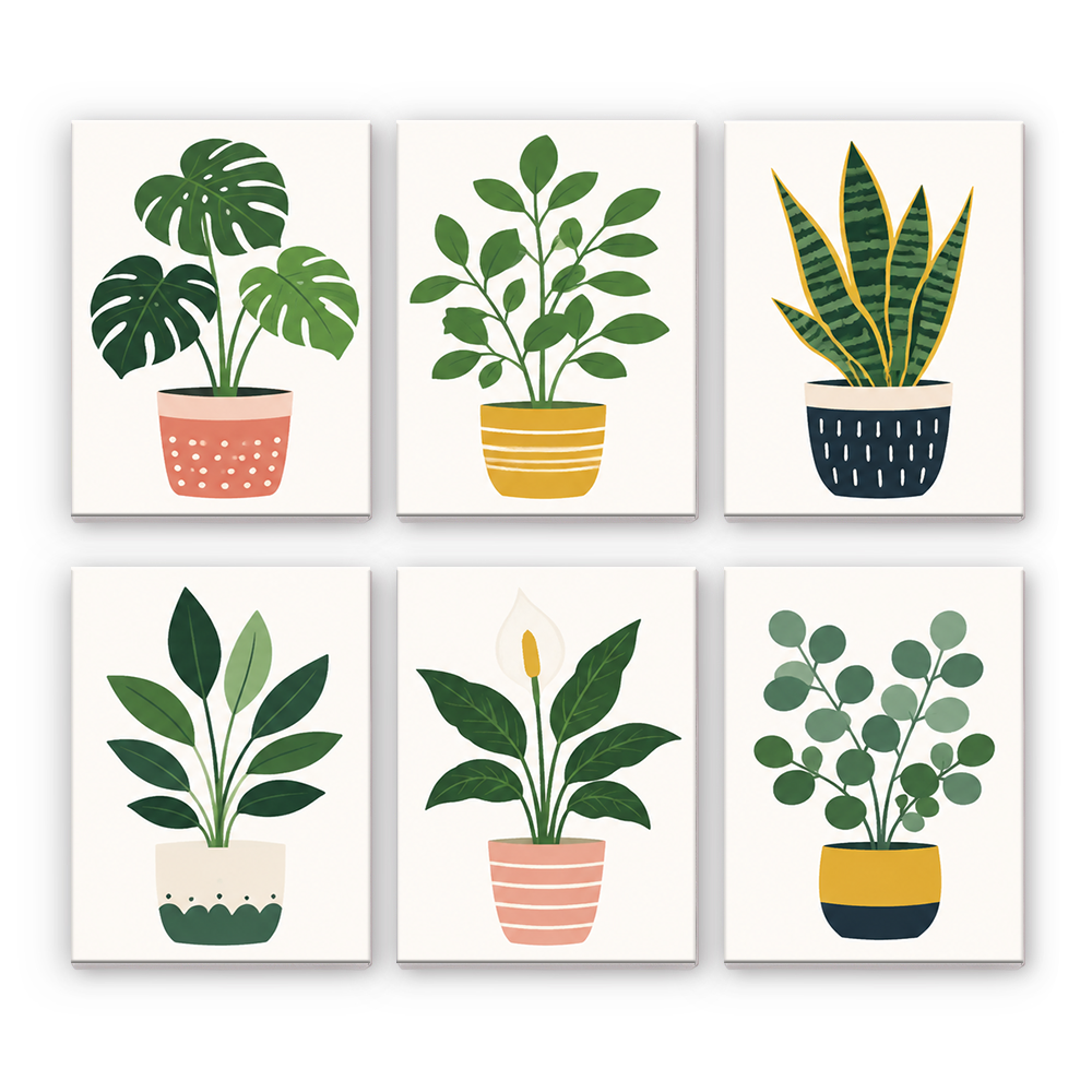 Plantas verdes en macetas – Pintura por números
