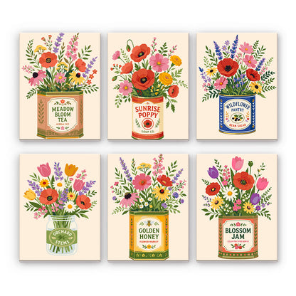 Flores silvestres en latas antiguas