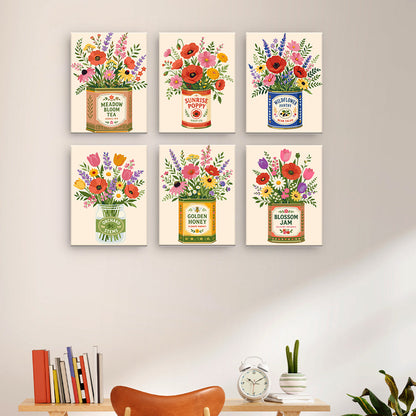 Flores silvestres en latas antiguas