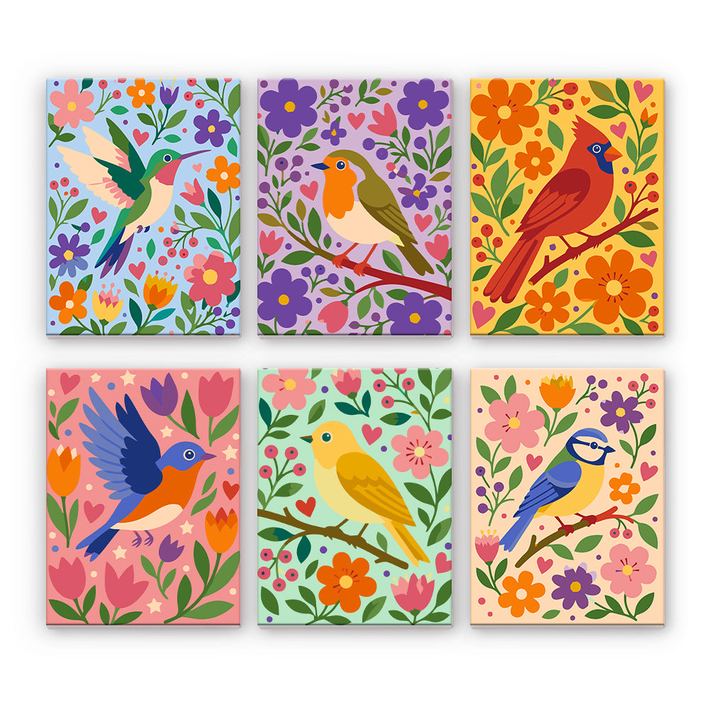 Ilustraciones florales de pájaros