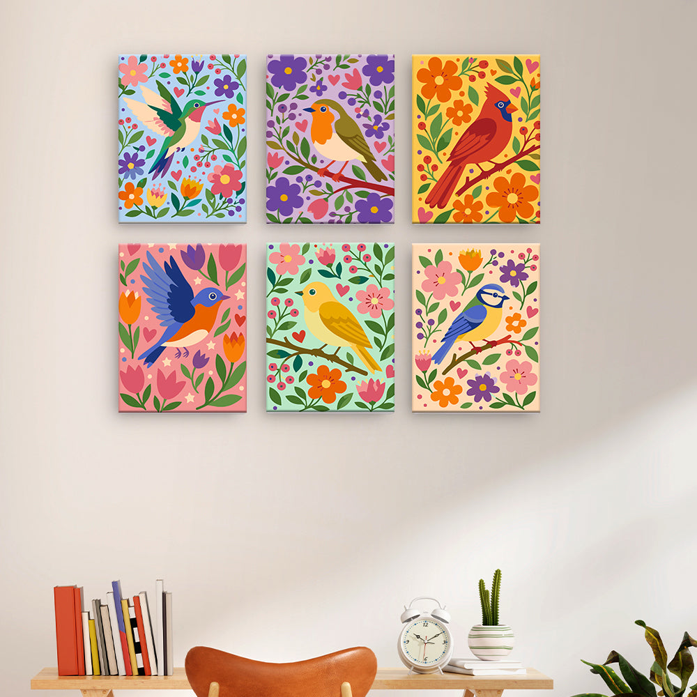 Ilustraciones florales de pájaros