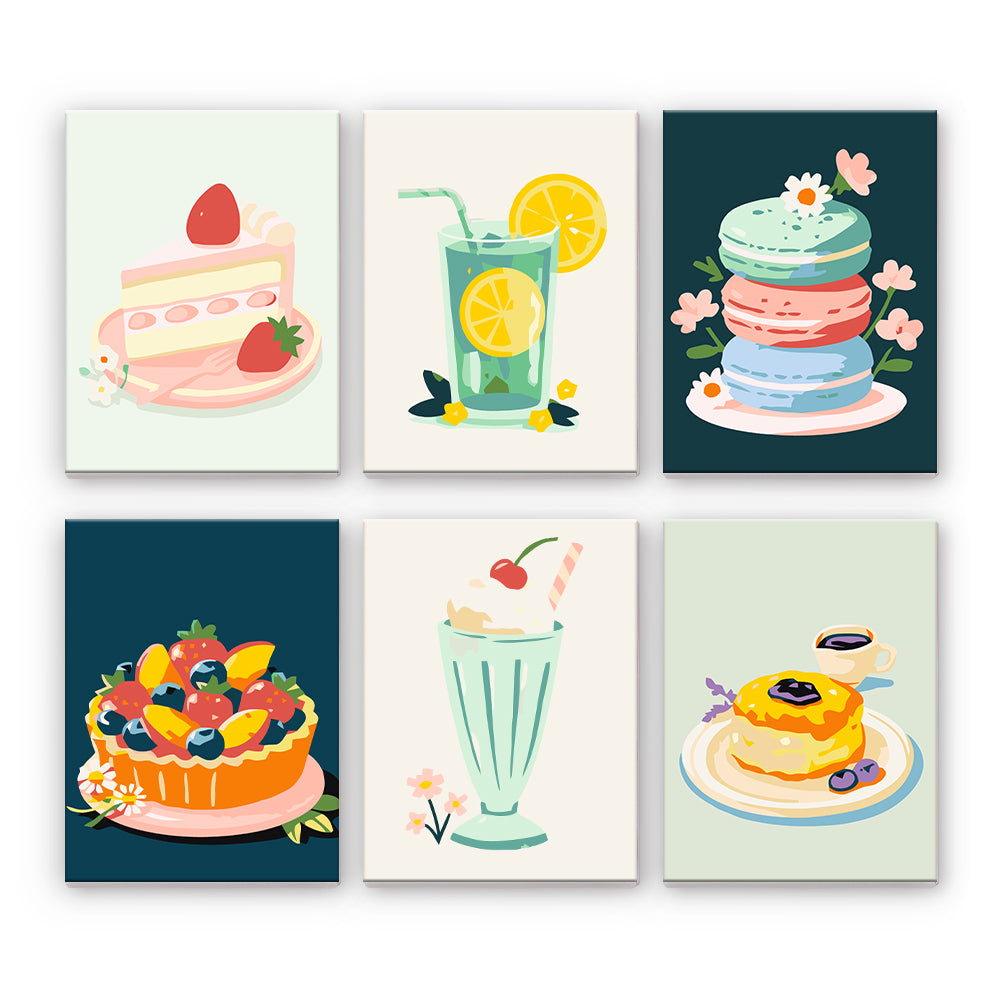 Postres y bebidas en colores pastel