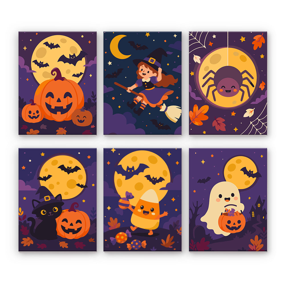 Personajes de Halloween iluminados por la luna