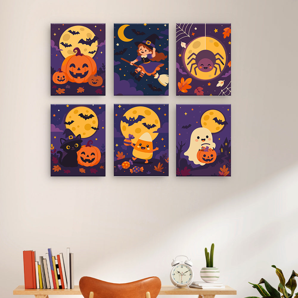 Personajes de Halloween iluminados por la luna