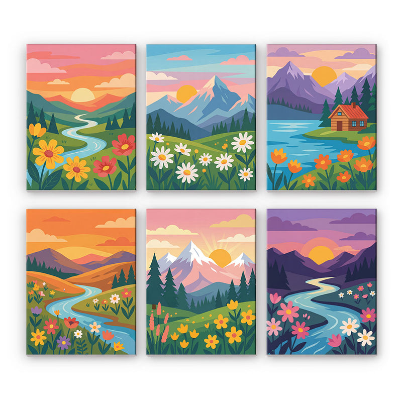 Montañas y flores - Pintar por números