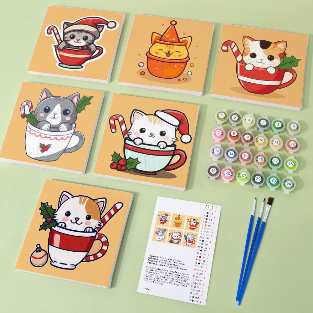 Gatito Con Taza De Té - Pintar por Números