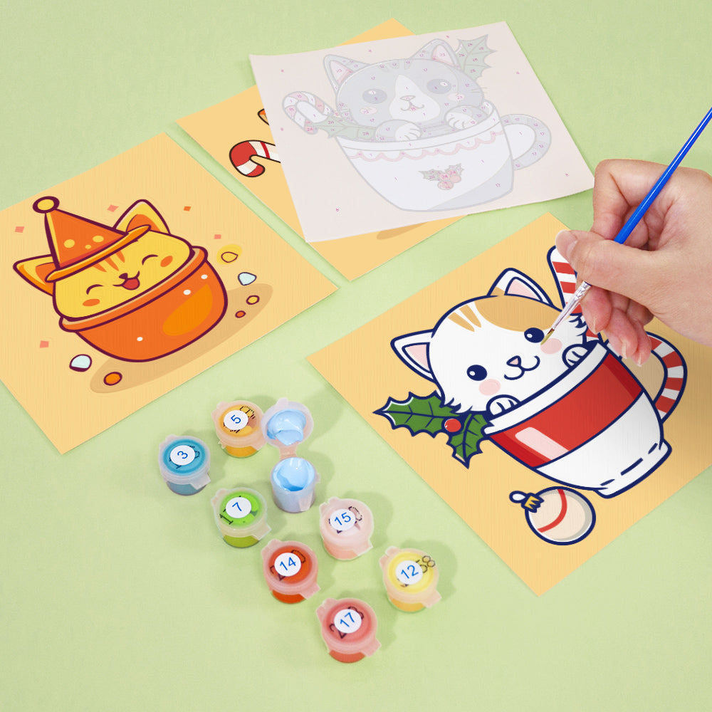 Gatito Con Taza De Té - Pintar por Números