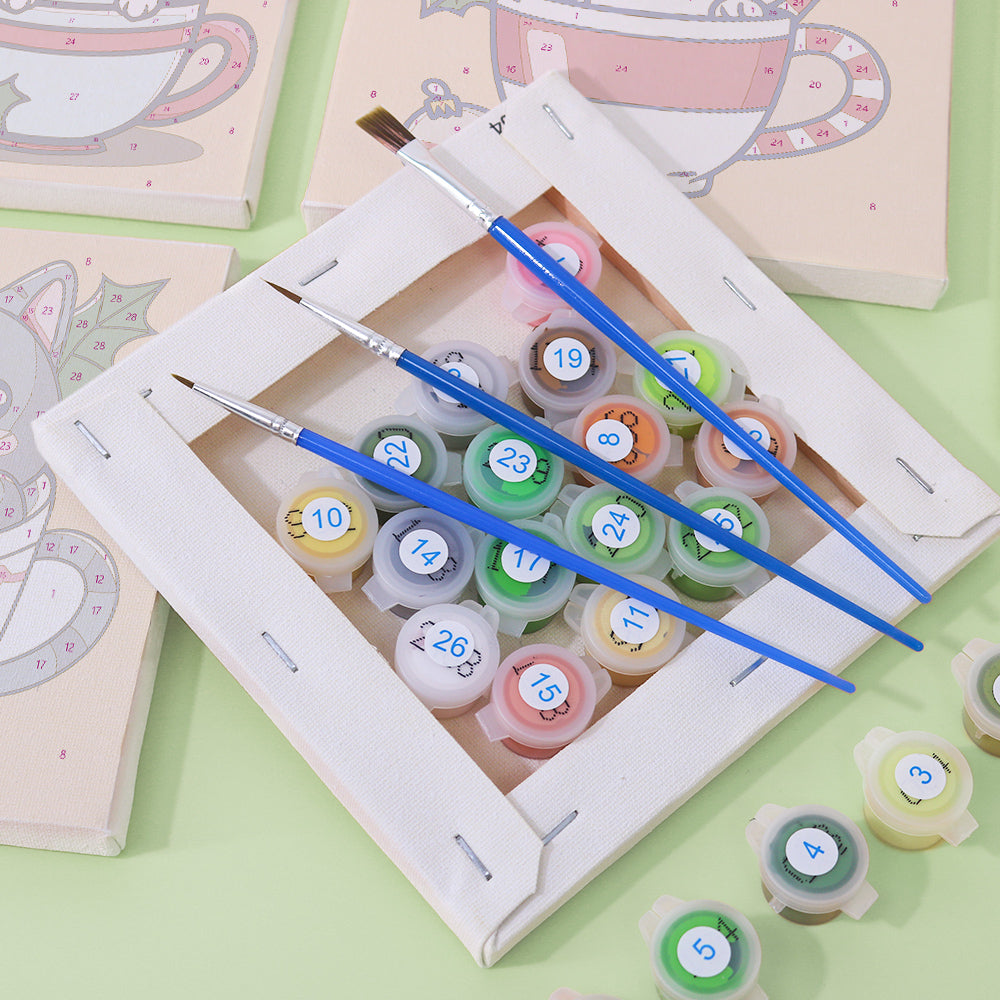 Gatito Con Taza De Té - Pintar por Números