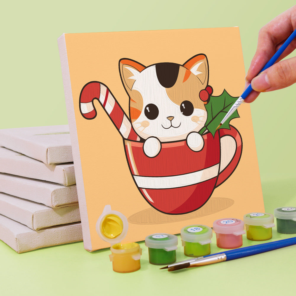 Gatito Con Taza De Té - Pintar por Números