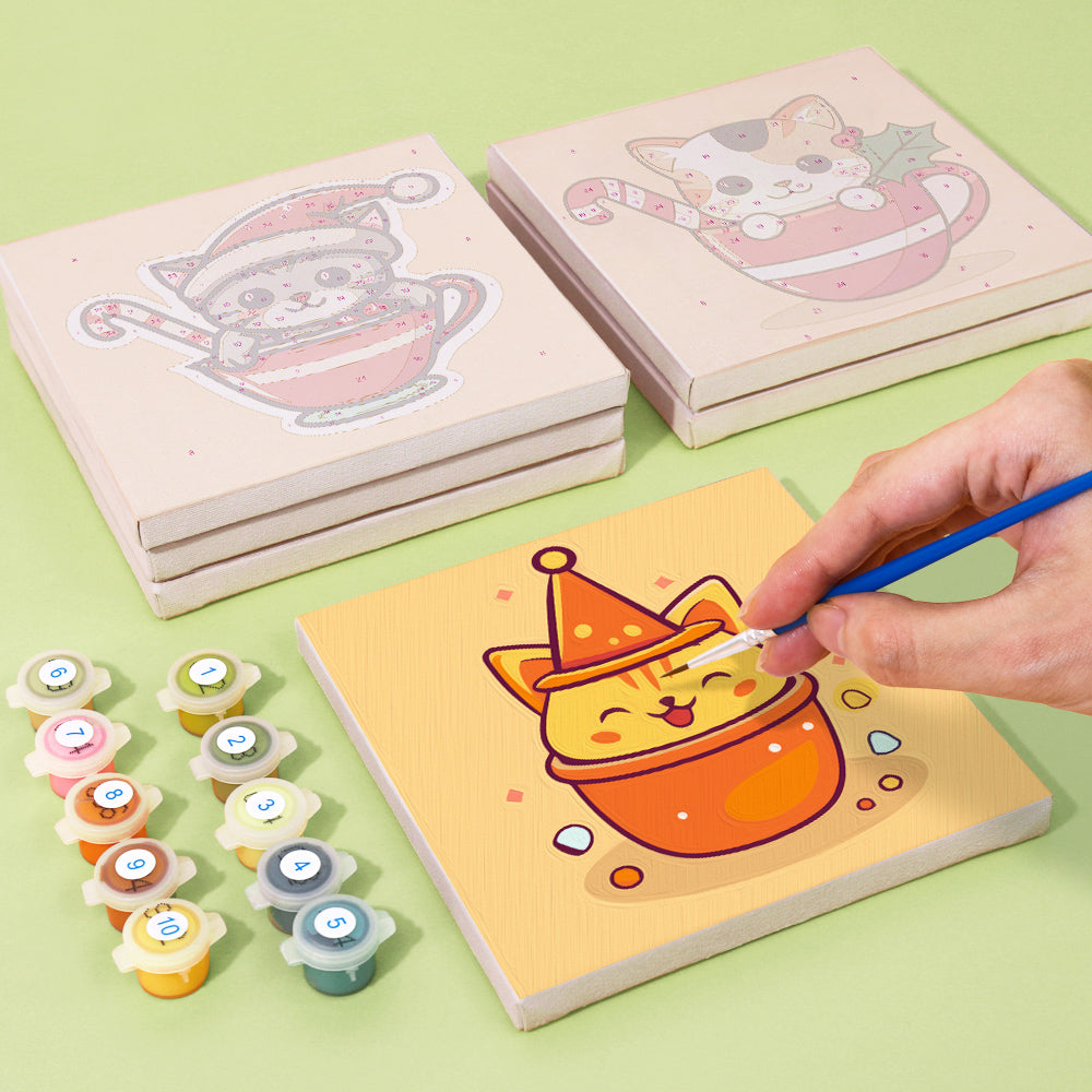Gatito Con Taza De Té - Pintar por Números