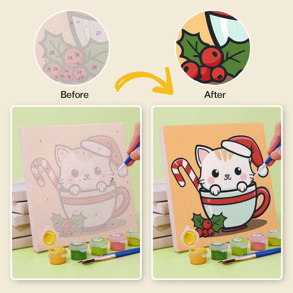 Gatito Con Taza De Té - Pintar por Números